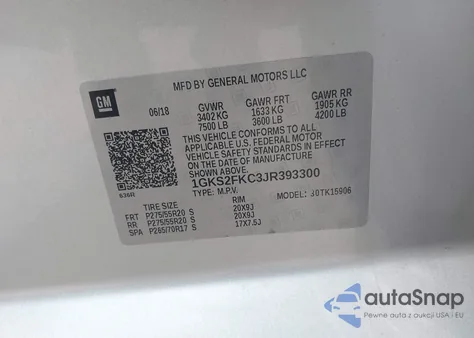 2018 GMC Yukon Xl Sle z USA, uszkodzony, nr VIN 1GKS2FKC3JR393300